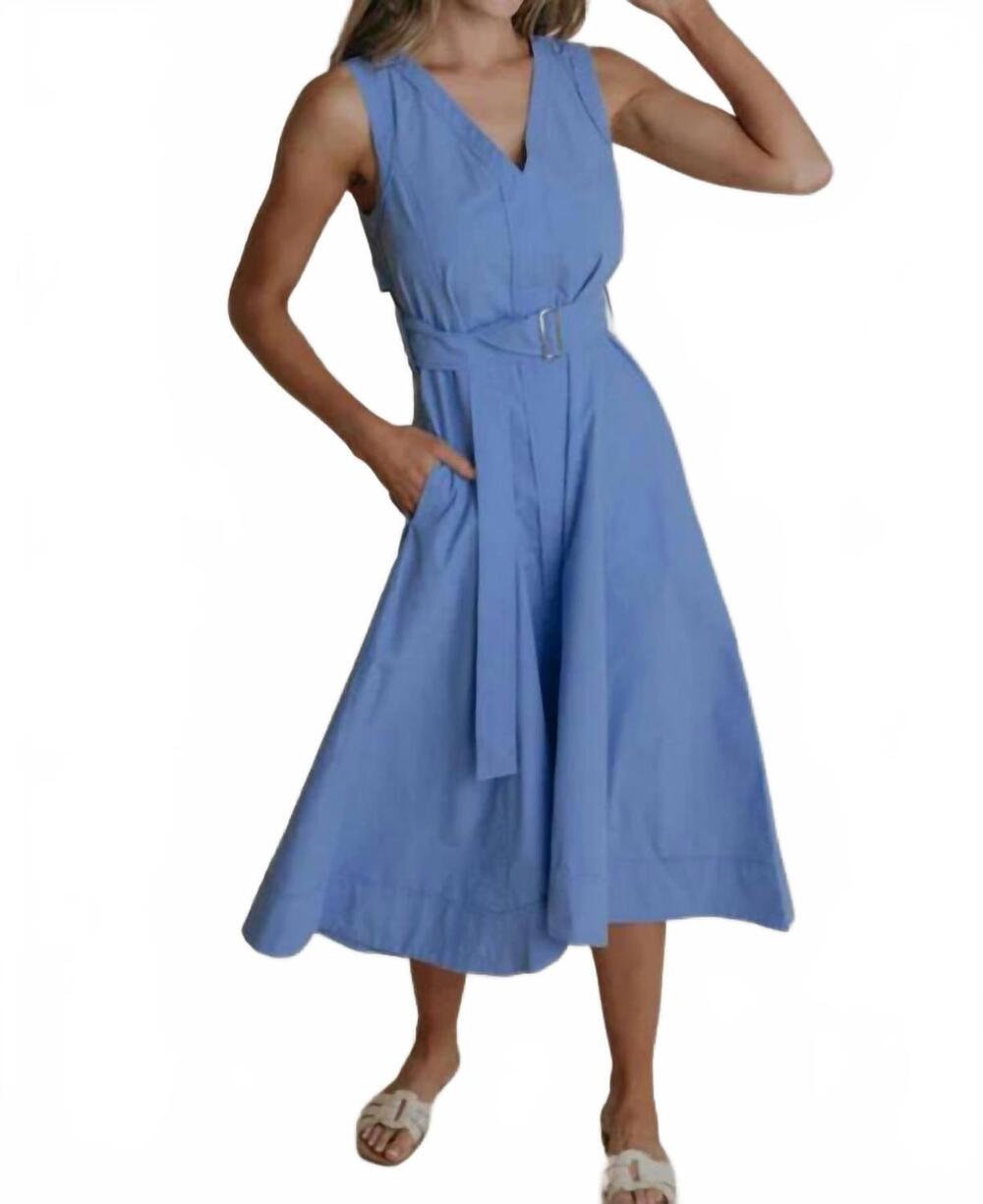 NEW LAROQUE market v neck midi dress in french blue